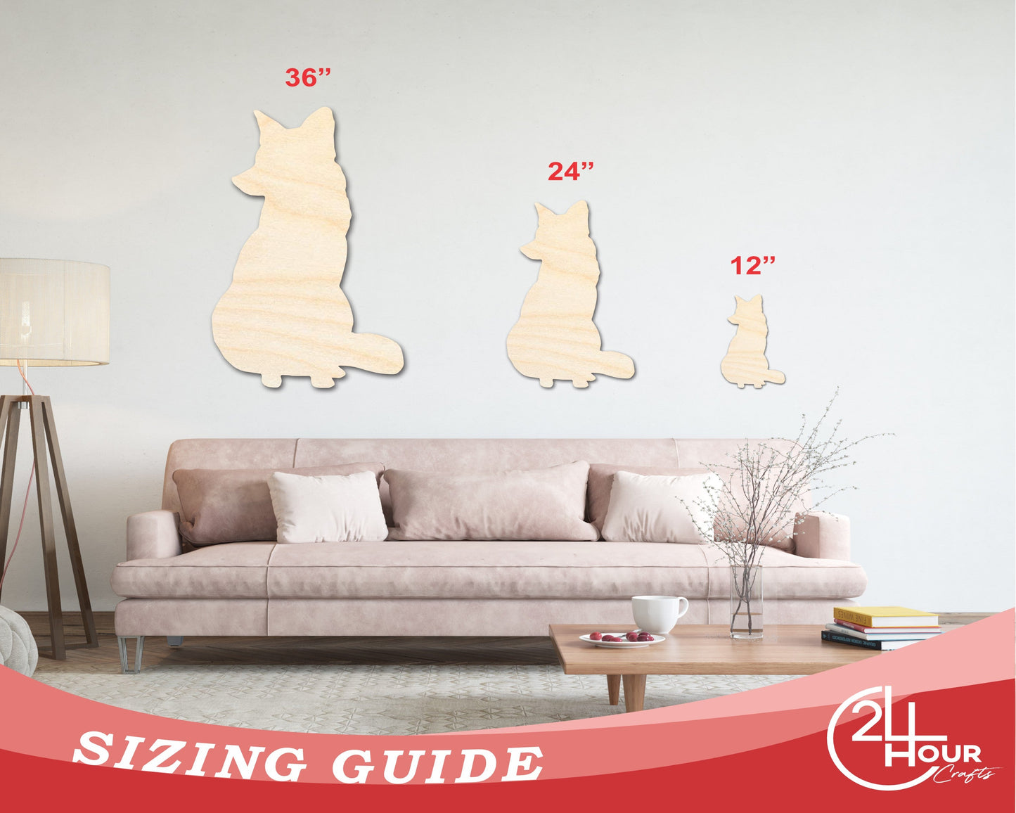 Unfinished Wood Sitting Fox Shape - Craft - up to 46" DIY