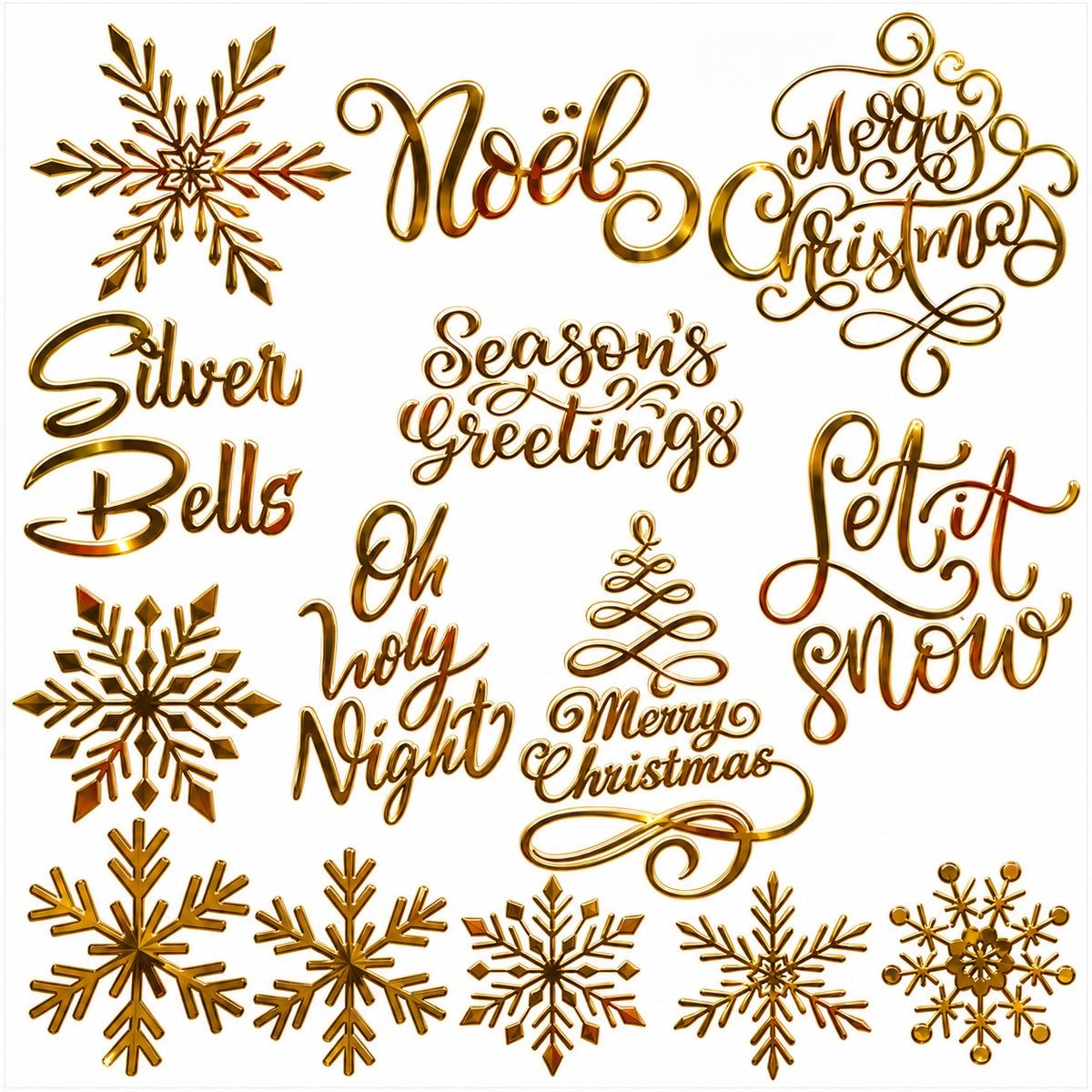 Gold Metallic Christmas Sayings and Snowflakes