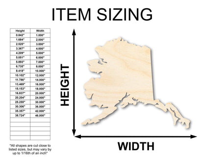 Unfinished Wood Alaska Shape - State - Craft - up to 46" DIY