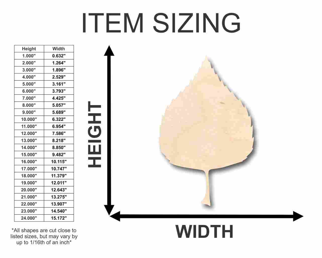 Unfinished Wood Birch Leaf Shape - Fall - Craft - up to 46" DIY
