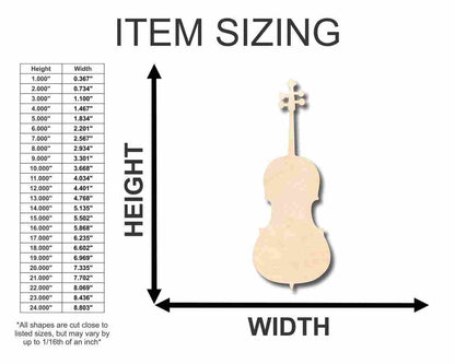 Unfinished Wood Cello Shape - Music - Craft - up to 46" DIY