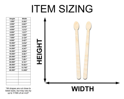Unfinished Wood Drum Sticks Shape - Craft - up to 46"