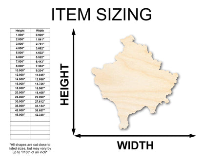 Unfinished Wood Kosovo Country Shape - Southeast Europe Craft - up to 46" DIY