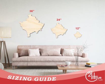 Unfinished Wood Kosovo Country Shape - Southeast Europe Craft - up to 46" DIY
