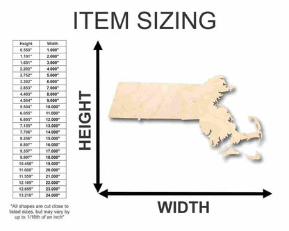 Unfinished Wood Massachusetts Shape - State - Craft - up to 46" DIY