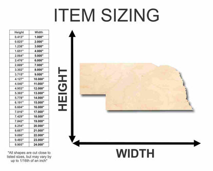 Unfinished Wood Nebraska Shape - State - Craft - up to 46" DIY