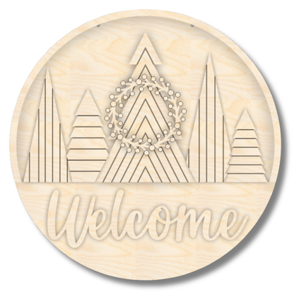 Unfinished Welcome Etched Tree Door Sign Kit | Wood Craft Cutouts | 1/4" Thick |