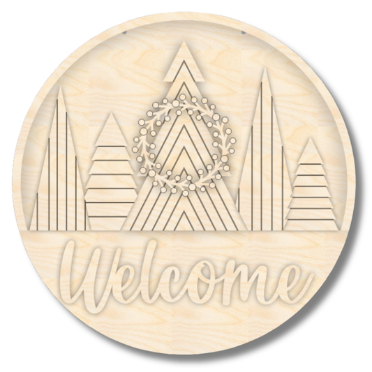 Unfinished Welcome Etched Tree Door Sign Kit | Wood Craft Cutouts | 1/4" Thick |