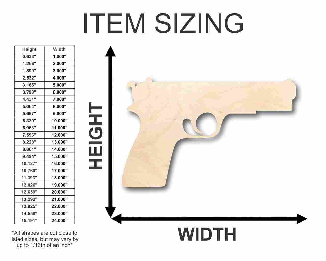 Unfinished Wood Pistol Shape - Gun - Police - Military - Craft - up to 46" DIY