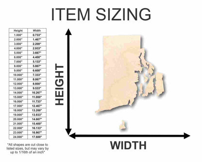 Unfinished Wood Rhode Island Shape - State - Craft - up to 46" DIY