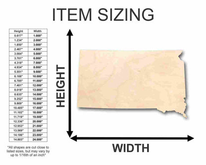 Unfinished Wood South Dakota Shape - State - Craft - up to 46" DIY