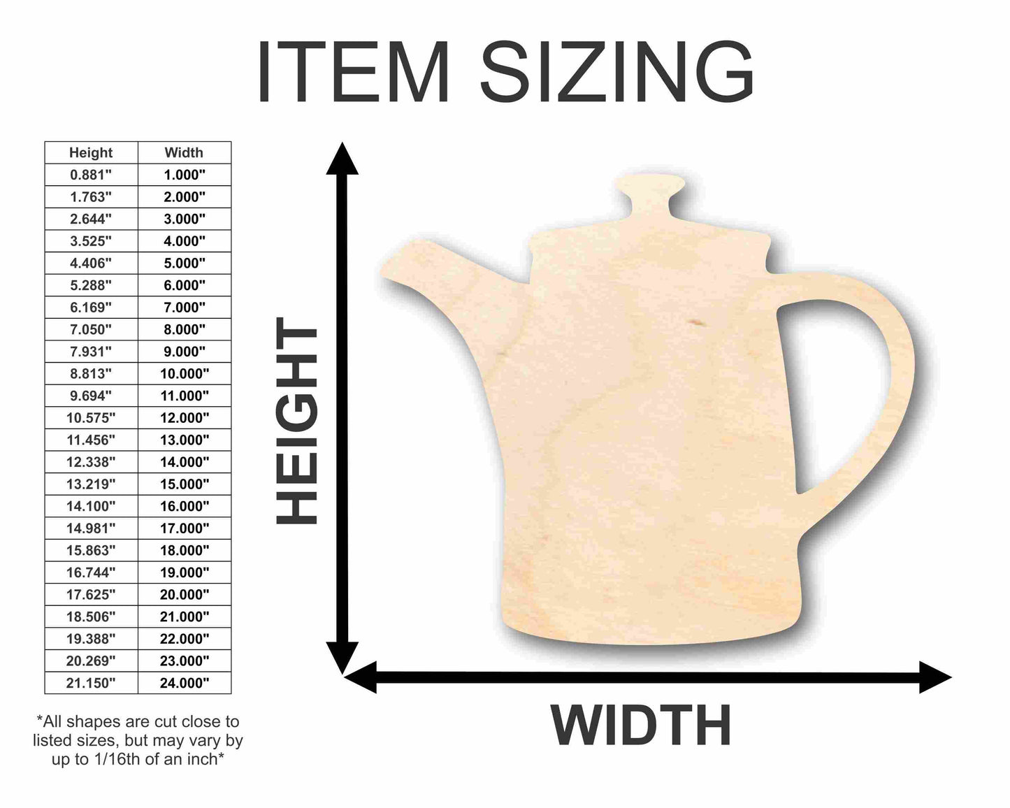 Unfinished Wood Coffee Pot Silhouette - Craft- up to 46" DIY