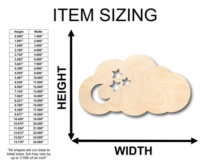 Unfinished Wood Cloud with Moon & Stars Shape - Craft - up to 46" DIY