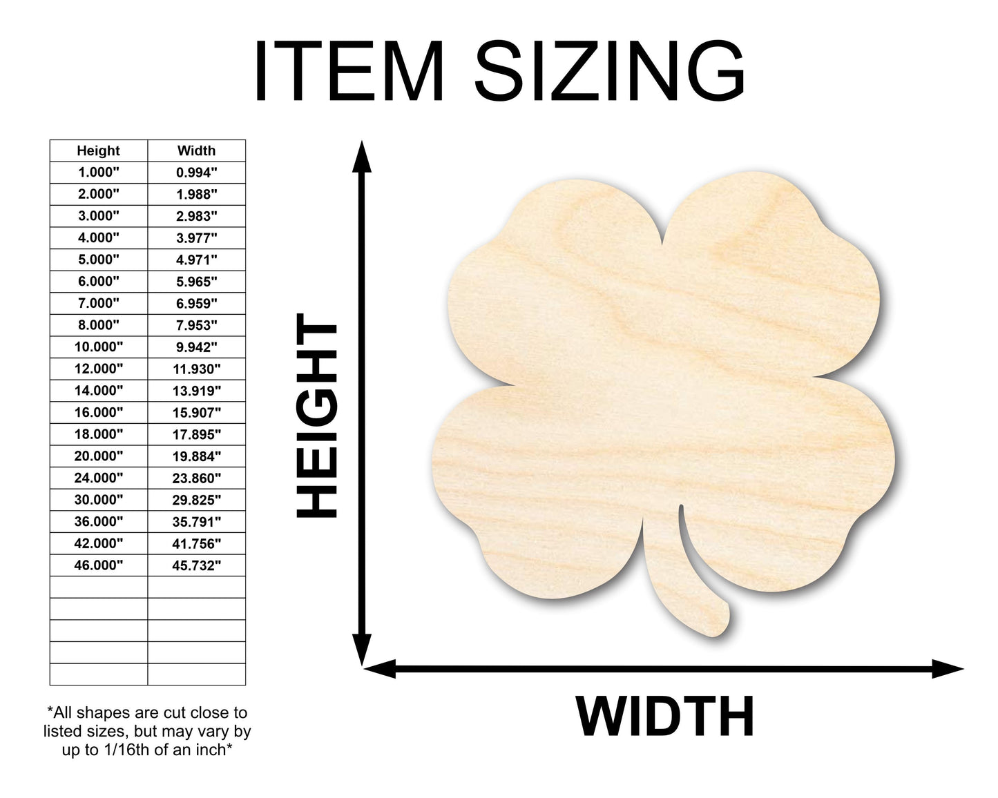 Unfinished Wood Cute Four Leaf Clover Shape - Craft - up to 46" DIY
