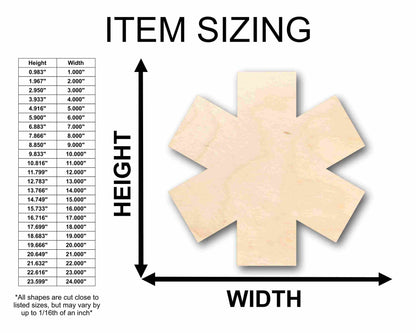 Unfinished Wood EMS Medical Life Star Badge Silhouette - Craft- up to 46" DIY