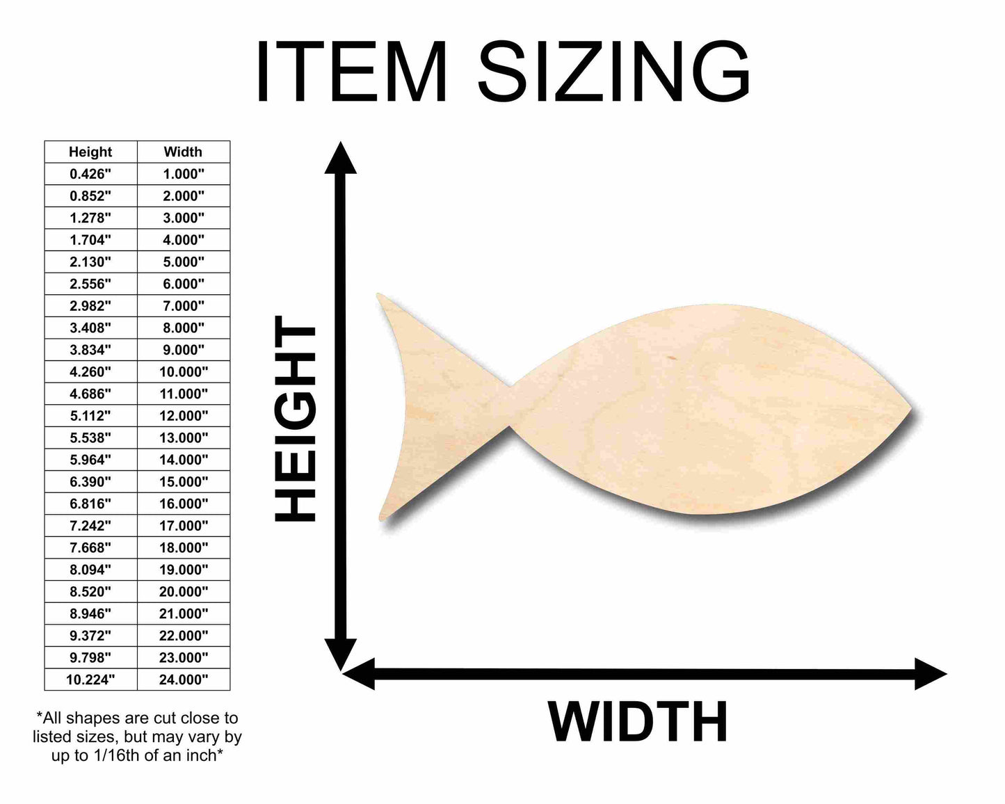 Unfinished Wood Fish Shape Silhouette - Craft- up to 46" DIY