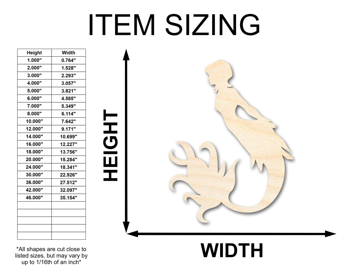 Unfinished Wood Cute Mermaid Siren Silhouette - Craft - up to 46" DIY