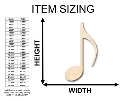 Unfinished Wood Sixteenth Note Music Art Shape - Craft - up to 46" DIY