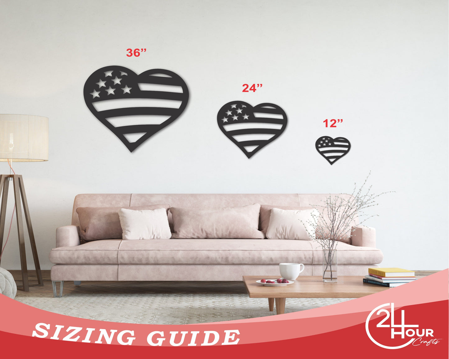 Metal American Flag Heart | Metal USA Sign | Indoor Outdoor | Up to 46" | Over 20 Color Options