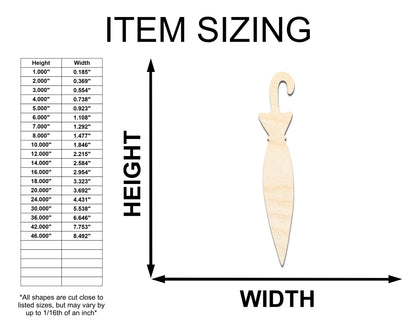Unfinished Wood Closed Umbrella Shape - Craft - up to 46"