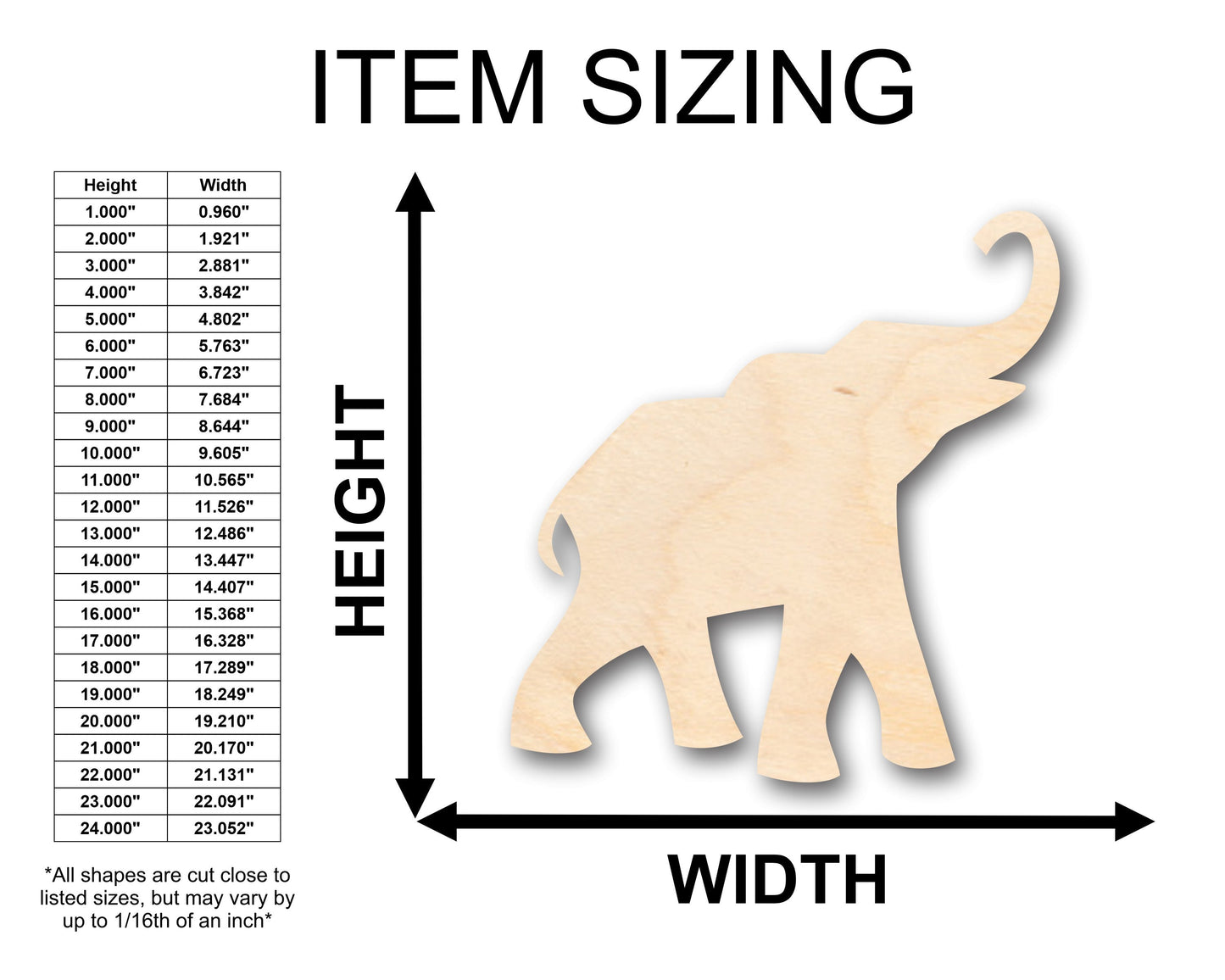Unfinished Wood Elephant Shape - Craft - up to 46" DIY