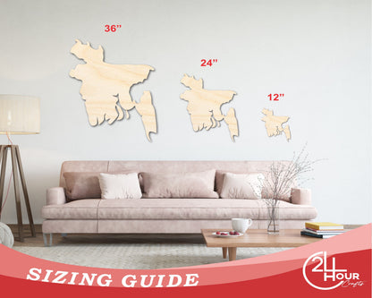 Unfinished Wood Bangladesh Country Shape - South Asia Craft - up to 46" DIY