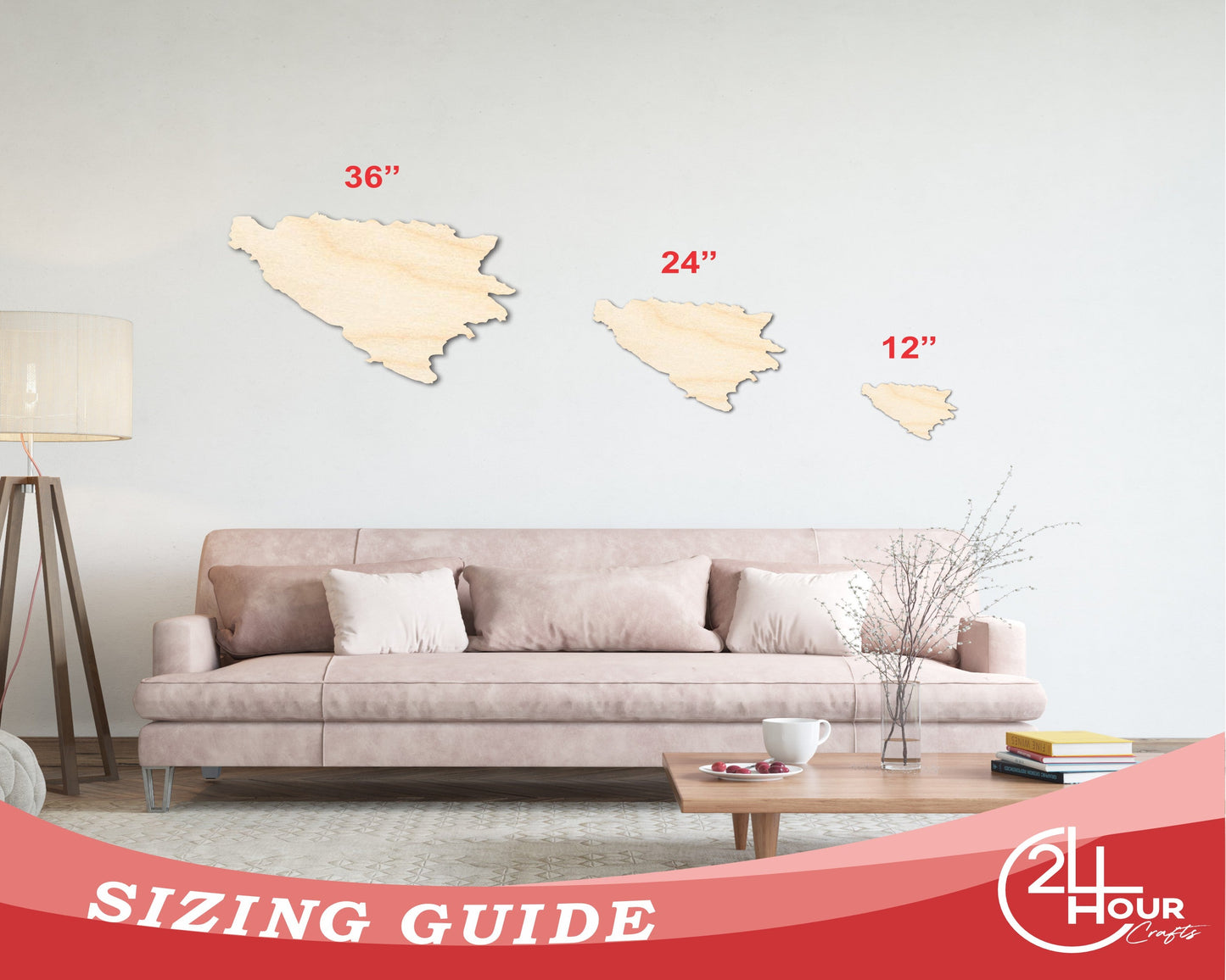 Unfinished Wood Bosnia and Herzegovina Country Shape - Southeast Europe Craft - up to 46" DIY