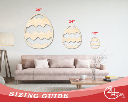Unfinished Wood Wavy Striped Egg Shape - Easter Craft - up to 46" DIY