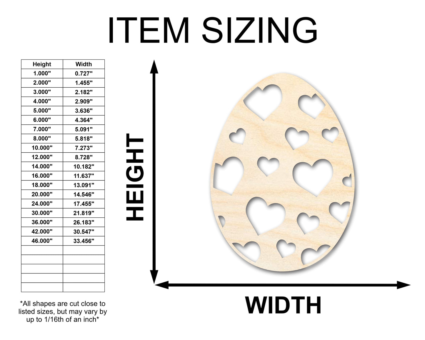 Unfinished Wood Heart Egg Shape - Easter Craft - up to 46" DIY
