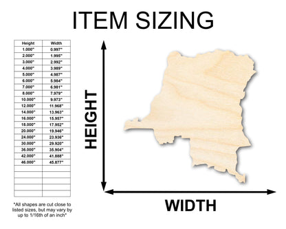 Unfinished Wood Democratic Republic of the Congo Country Shape - African Craft - up to 46" DIY