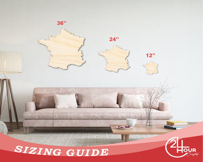 Unfinished Wood France Country Shape - European Craft - up to 46" DIY