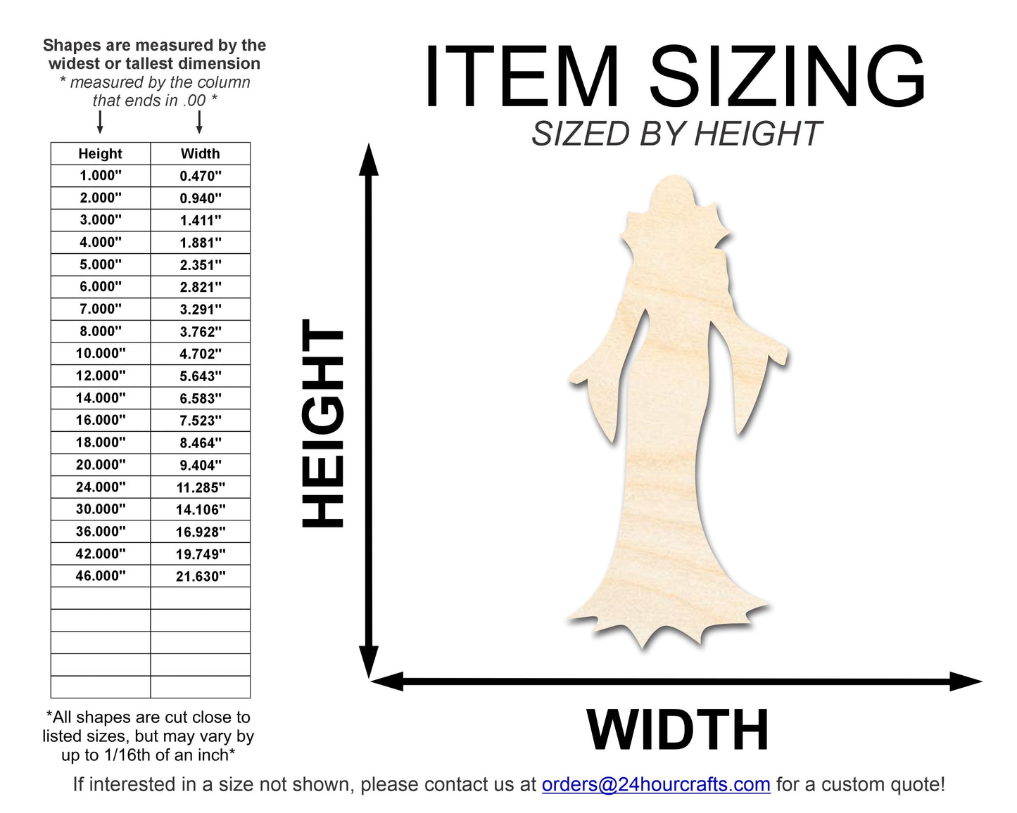 Unfinished Wood Vampiress Shape | Craft Cutout | up to 46" DIY