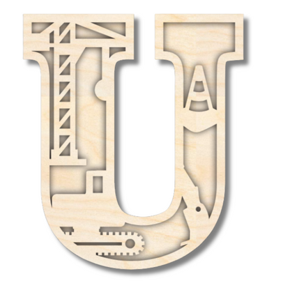 Unfinished Wood Layered Themed Letters | Construction | A-Z | 2 Piece | up to 24"