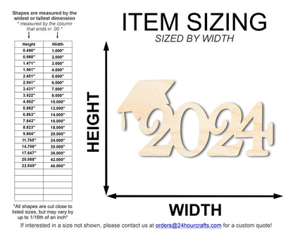 Unfinished 2024 Graduation Cap Silhouette | DIY Craft Cutout | up to 46" DIY