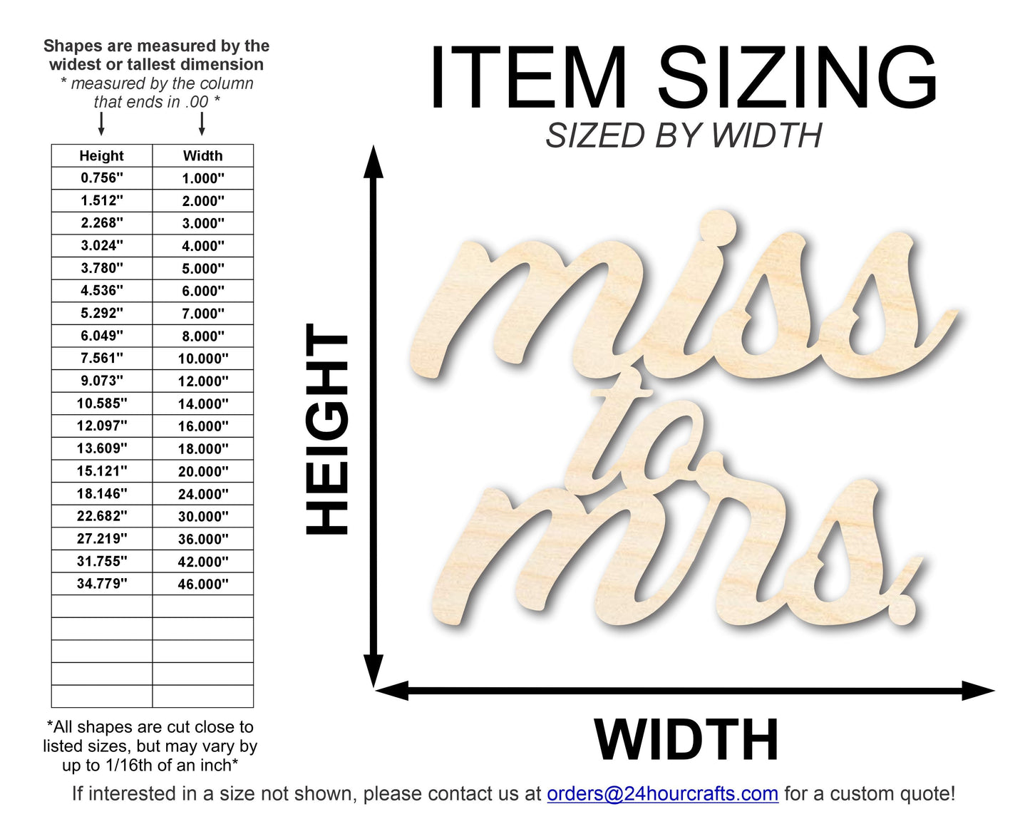 Unfinished Wood Miss to Mrs Shape | DIY Craft Cutout | up to 46" DIY