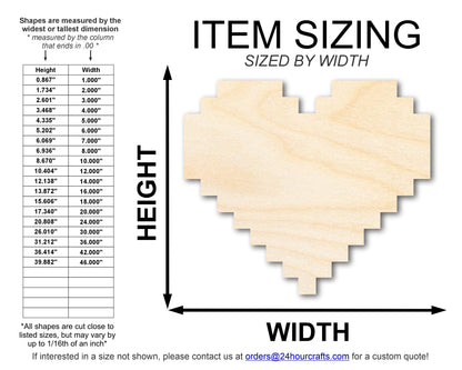 Unfinished Wood Pixel Heart Shape | DIY Craft Cutout | up to 46" DIY