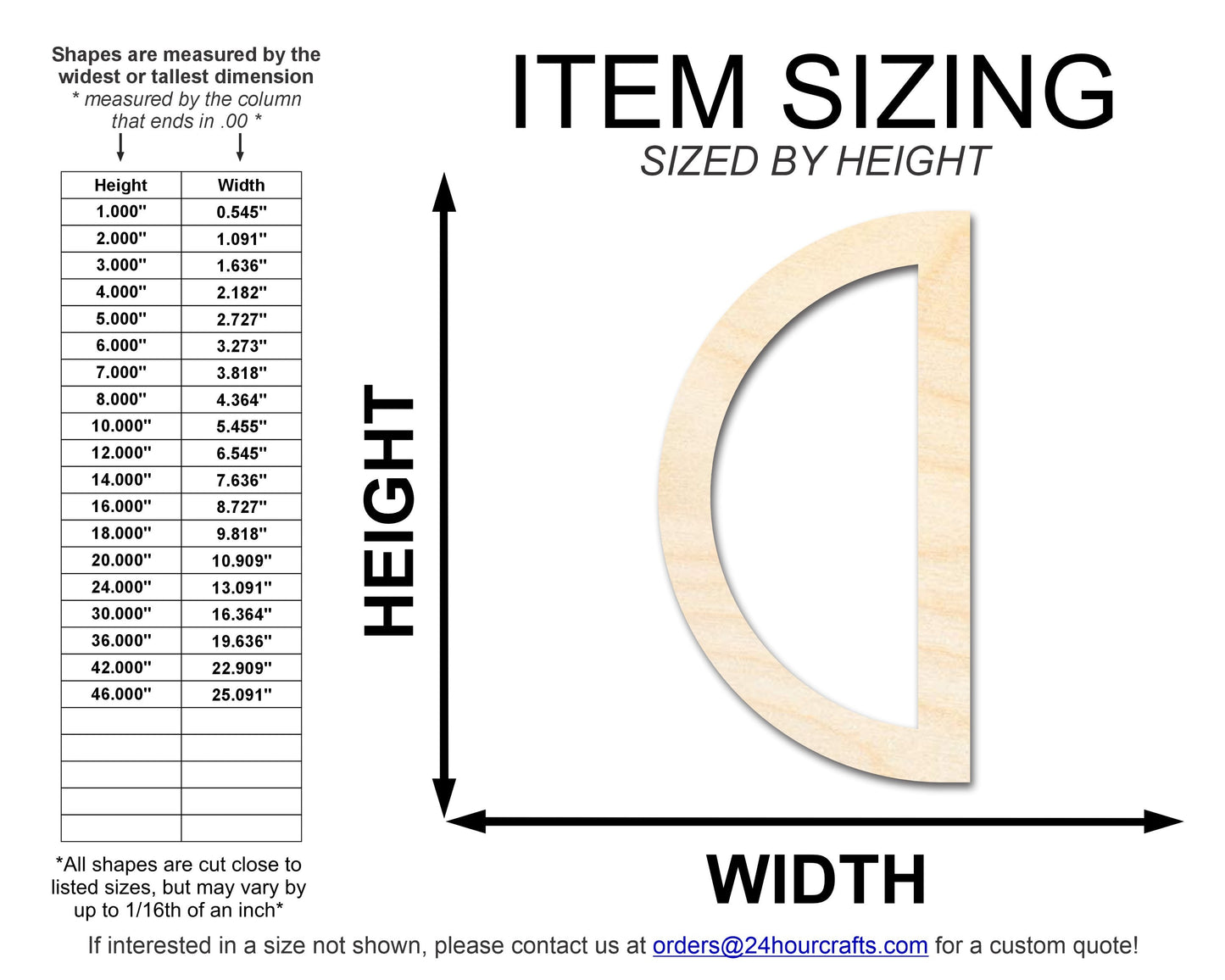 Unfinished Wood Half Circle Outline Shape | DIY Craft Cutout | up to 46" DIY