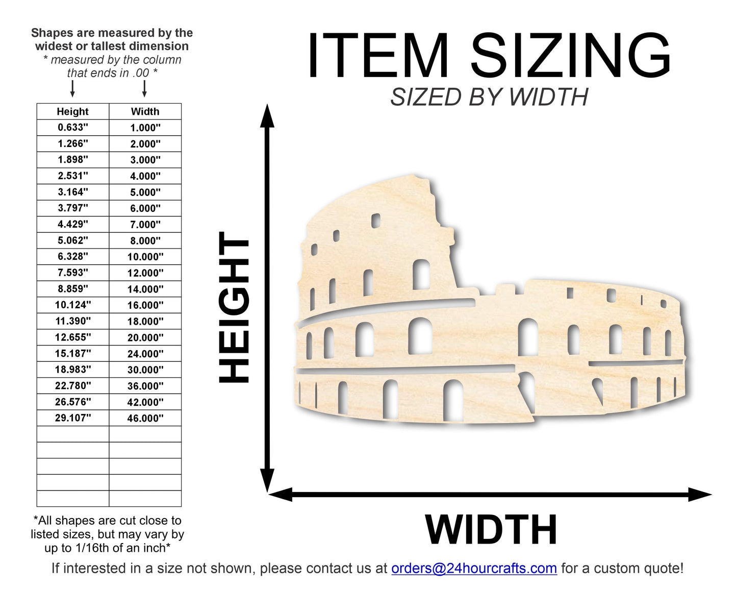 Unfinished Wood Colosseum Shape | DIY Craft Cutout | up to 46" DIY