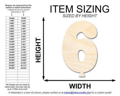 Unfinished Wood Balloon Number 6 Shape | DIY Craft Cutout | up to 46" DIY