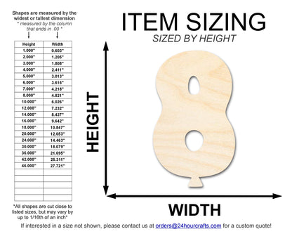 Unfinished Wood Balloon Number 8 Shape | DIY Craft Cutout | up to 46" DIY