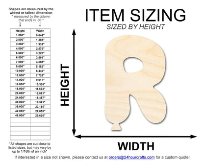 Unfinished Wood Balloon Letter R Shape | DIY Craft Cutout | up to 46" DIY
