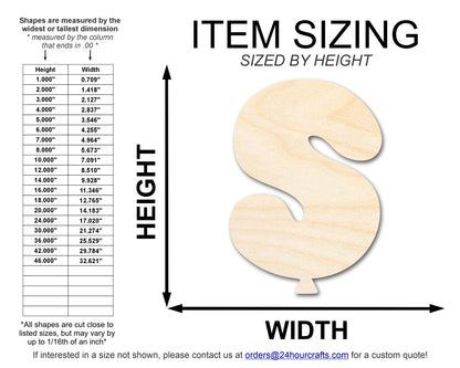 Unfinished Wood Balloon Letter S Shape | DIY Craft Cutout | up to 46" DIY