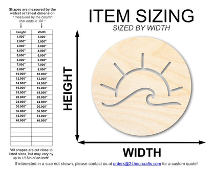 Unfinished Wood Ocean Wave and Sun Cutout Shape | DIY Craft Cutout | up to 46" DIY
