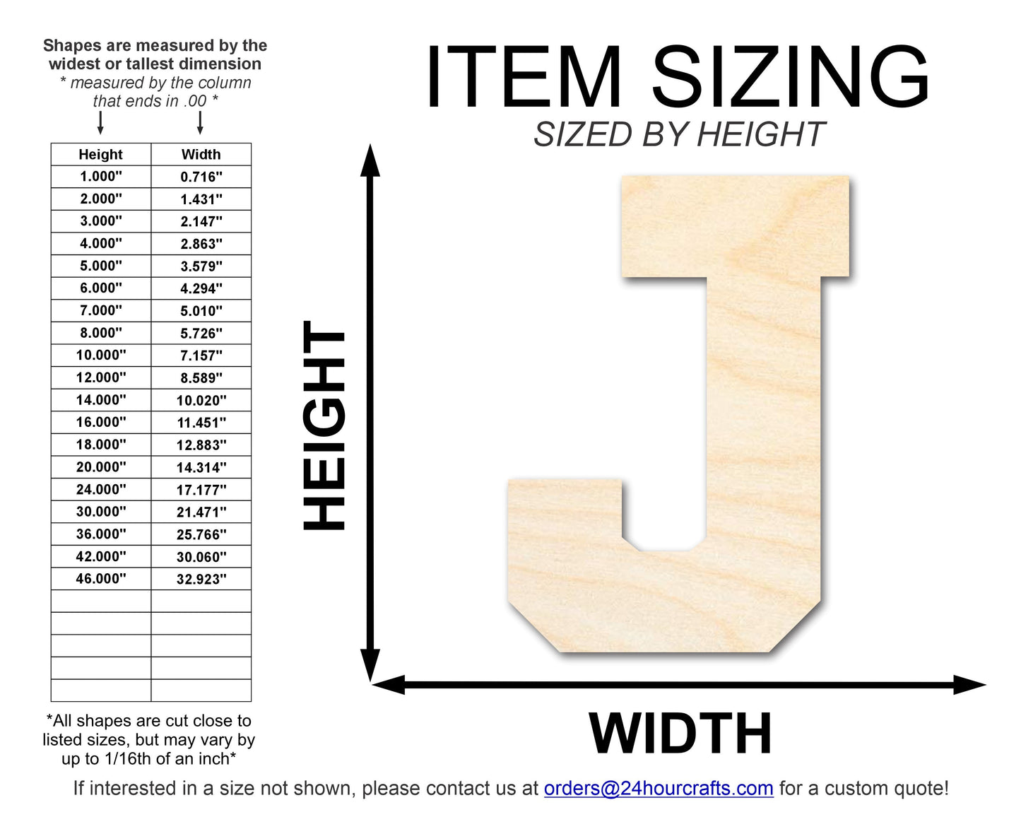 Unfinished Wood Varsity Team Font - J Shape | DIY Craft Cutout | up to 46" DIY