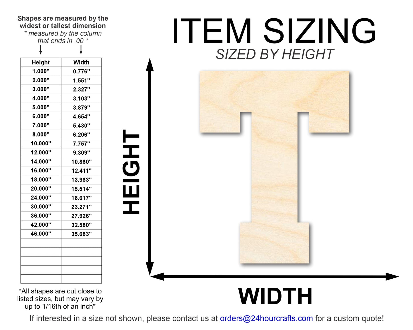 Unfinished Wood Varsity Team Font - T Shape | DIY Craft Cutout | up to 46" DIY