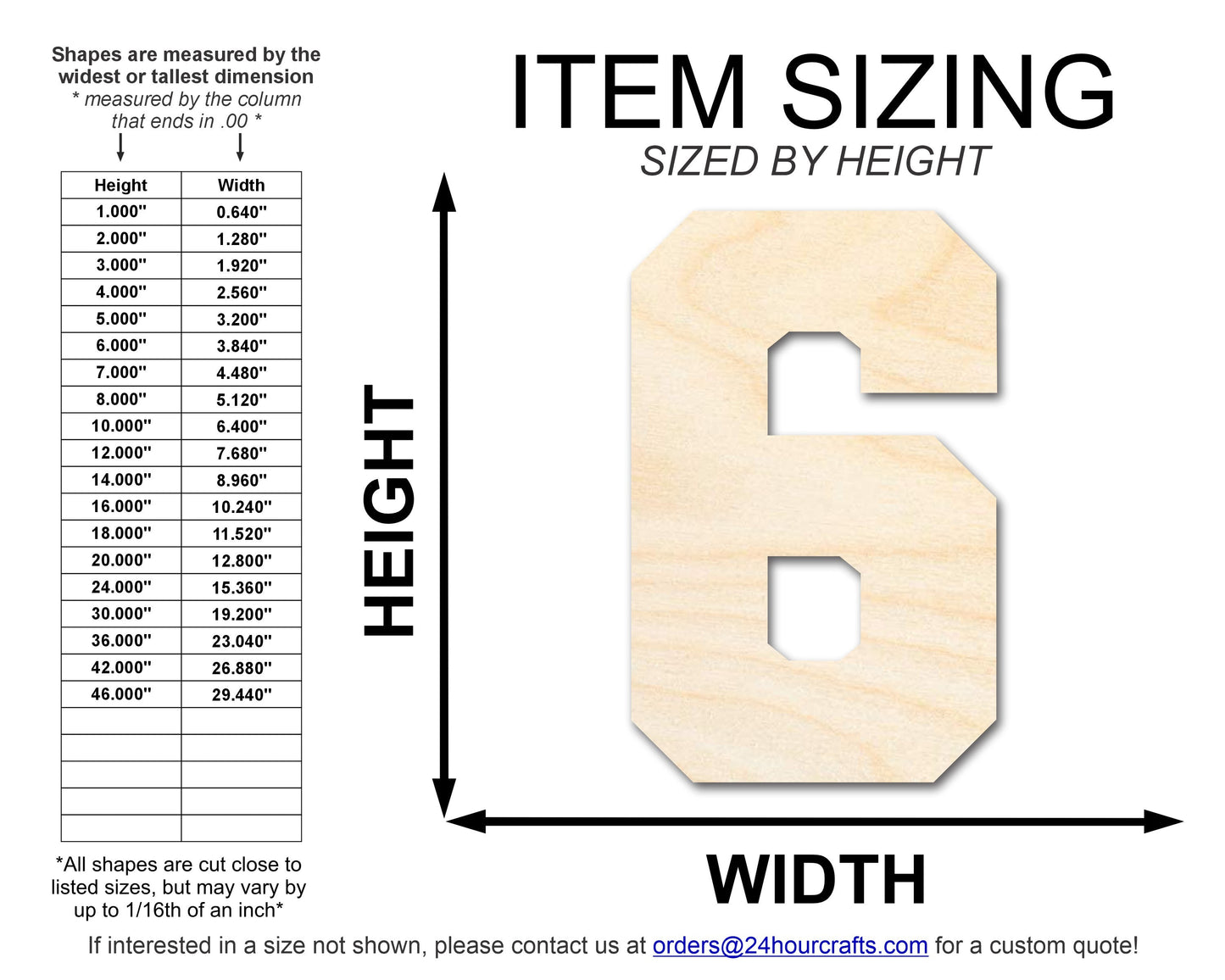 Unfinished Wood Varisty Number Six Shape | DIY Craft Cutout | up to 46" DIY