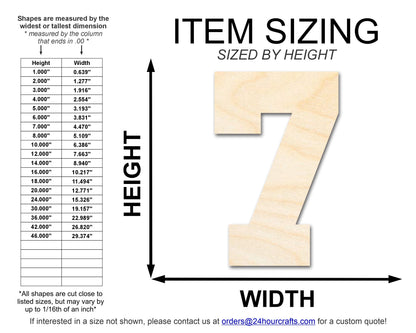 Unfinished Wood Varisty Number Seven Shape | DIY Craft Cutout | up to 46" DIY