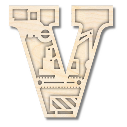 Unfinished Wood Layered Themed Letters | Construction | A-Z | 2 Piece | up to 24"