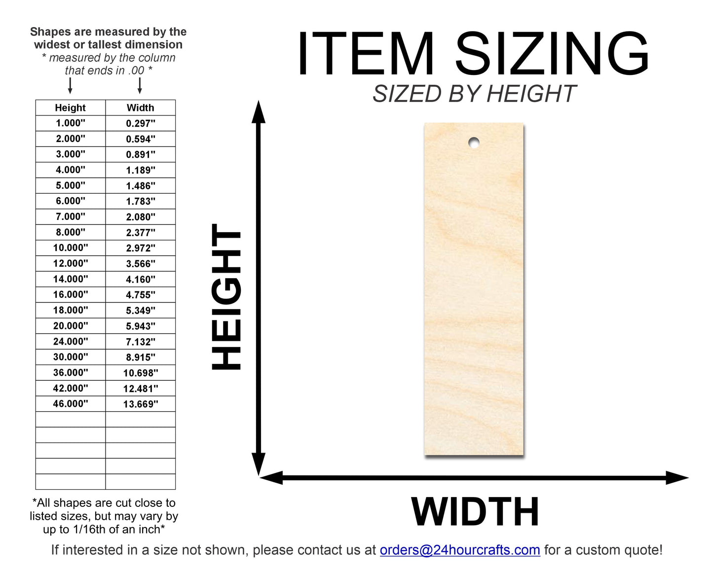Unfinished Wood Sharp Edge Bookmark Shape | DIY Craft Cutout | up to 12" DIY