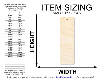 Unfinished Wood Sharp Edge Bookmark Shape | DIY Craft Cutout | up to 12" DIY